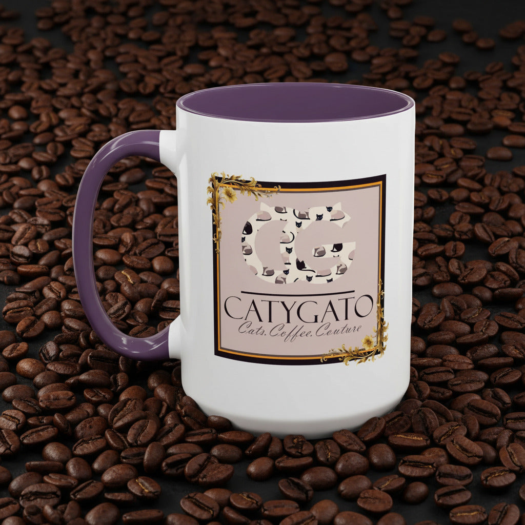 CatyGato Lucy's Latin Latte 15oz Purple and White Ceramic Coffee Mug