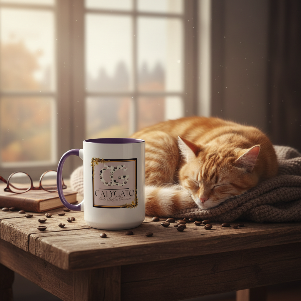 CatyGato Lucy's Latin Latte 15oz Purple and White Ceramic Coffee Mug