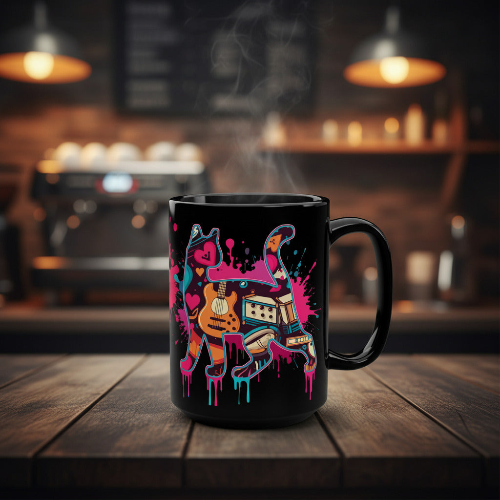 CatyGato Graffiti CG + Cat Logo 15oz Black Ceramic Mug