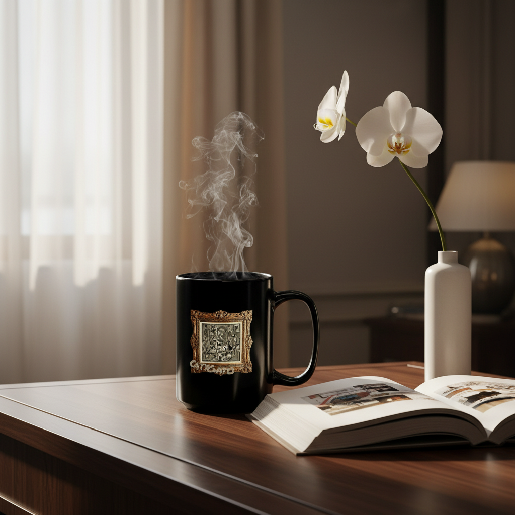 CatyGato Fine Art Inspired 15oz Black Ceramic Coffee Mug