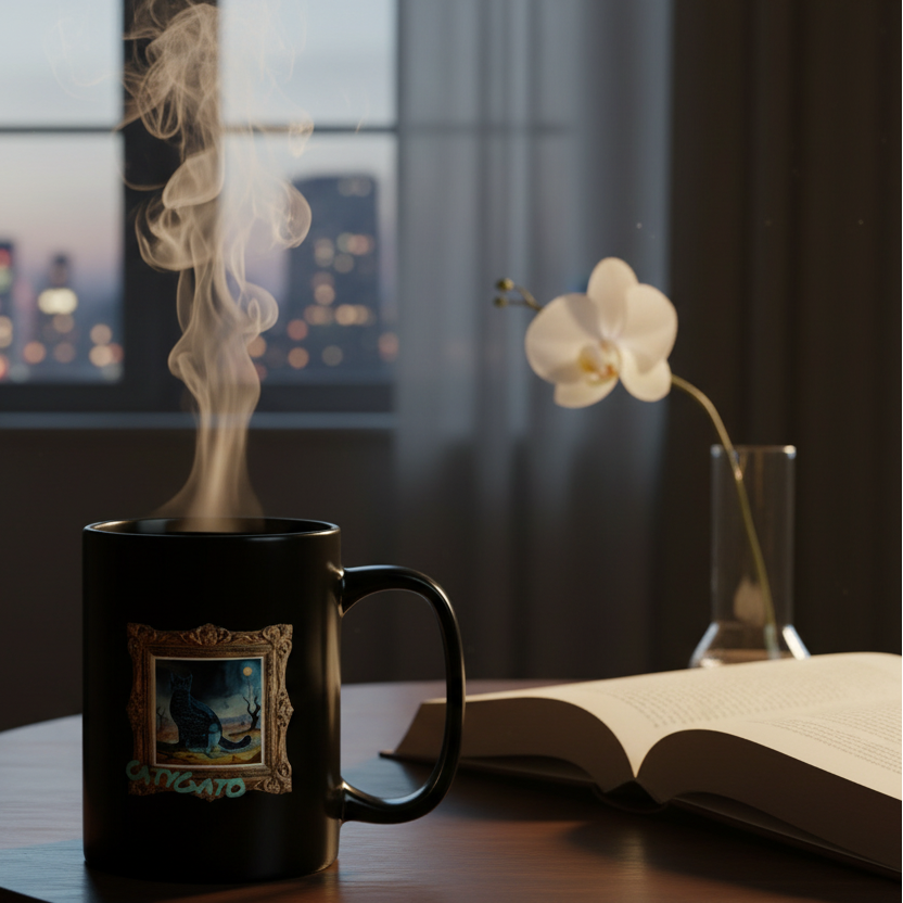 CatyGato Fine Art Inspired 15oz Black Ceramic Mug