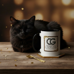 CatyGato Jiji's Jazzy Java 15oz Black and White Ceramic Coffee Mug