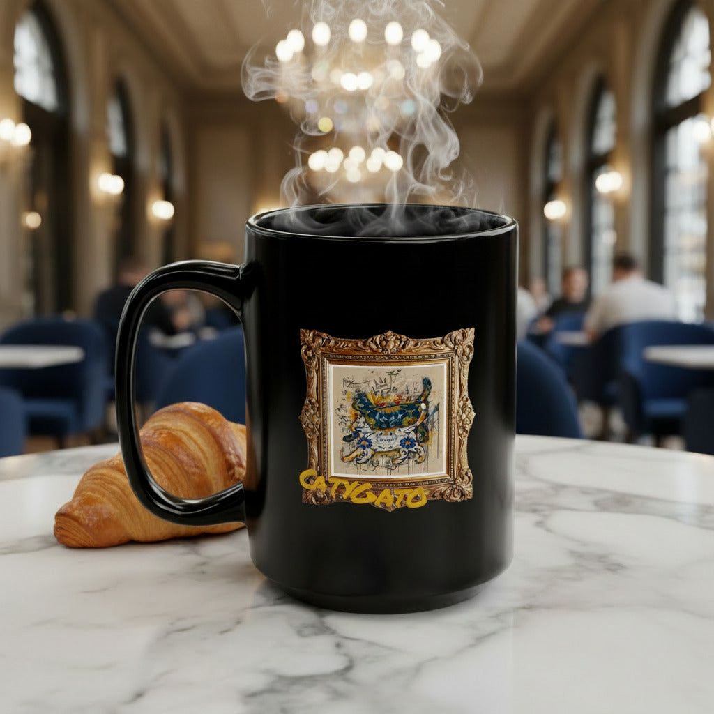 CatyGato Fine Art Inspired 15oz Black Ceramic Coffee Mug
