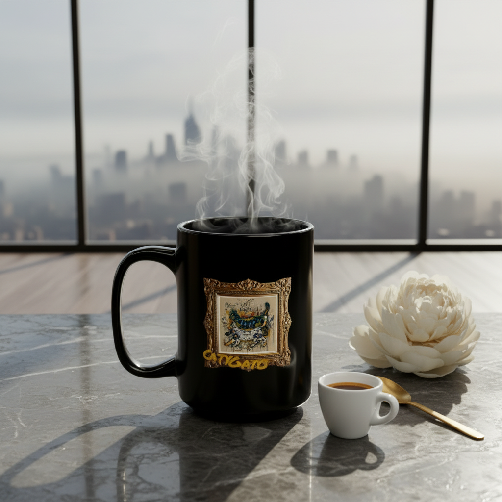 CatyGato Fine Art Inspired 15oz Black Ceramic Coffee Mug