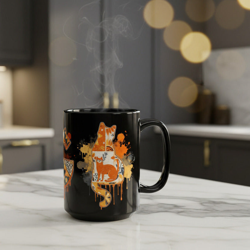 CatyGato Graffiti CG + Cat Logo 15oz Black Ceramic Coffee Mug
