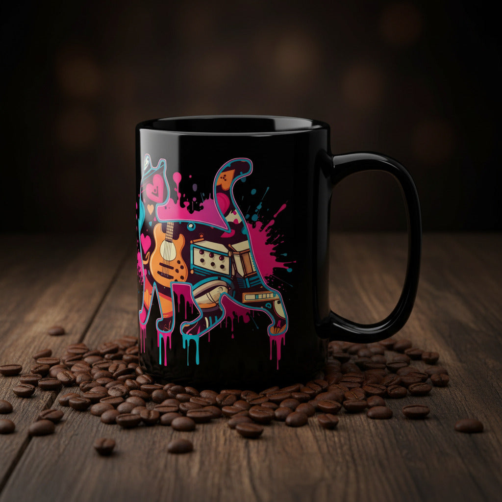 CatyGato Graffiti CG + Cat Logo 15oz Black Ceramic Mug
