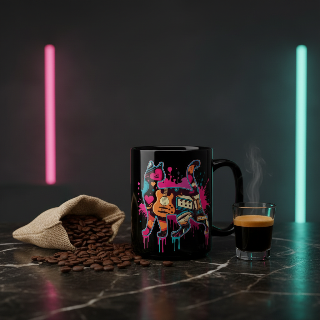 CatyGato Graffiti CG + Cat Logo 15oz Black Ceramic Mug