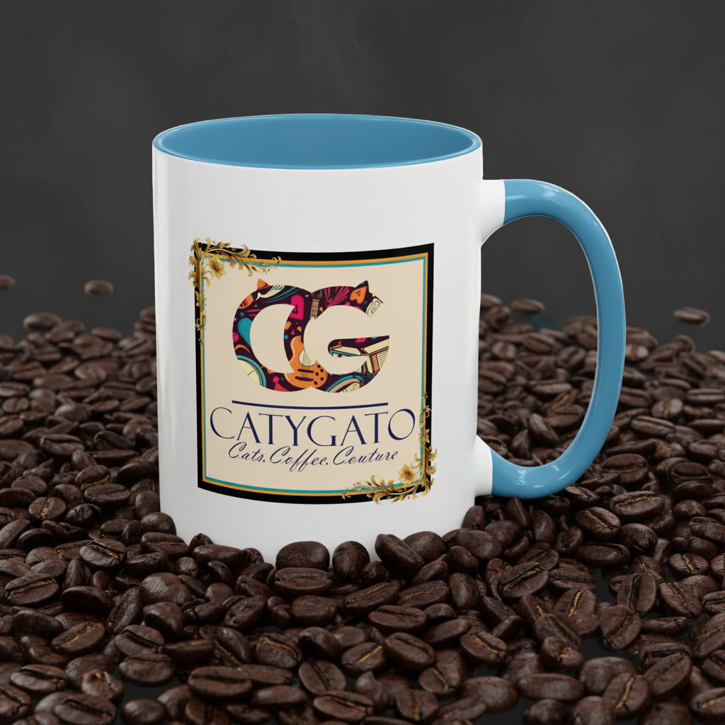 CatyGato Chloe's Cumbia Cafe 15oz Light Blue and White Ceramic Coffee Mug