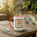 CatyGato Caesar's Sunny Symphony 15oz Orange and White Ceramic Coffee Mug