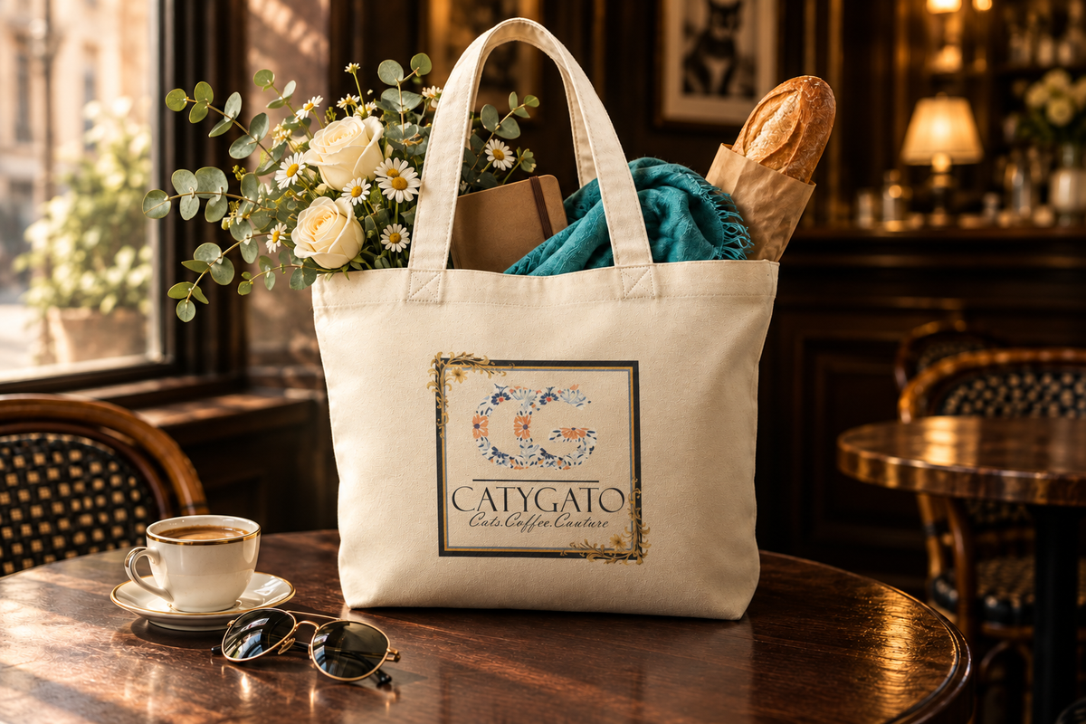 CatyGato lifestyle scene using Strudel’s tote