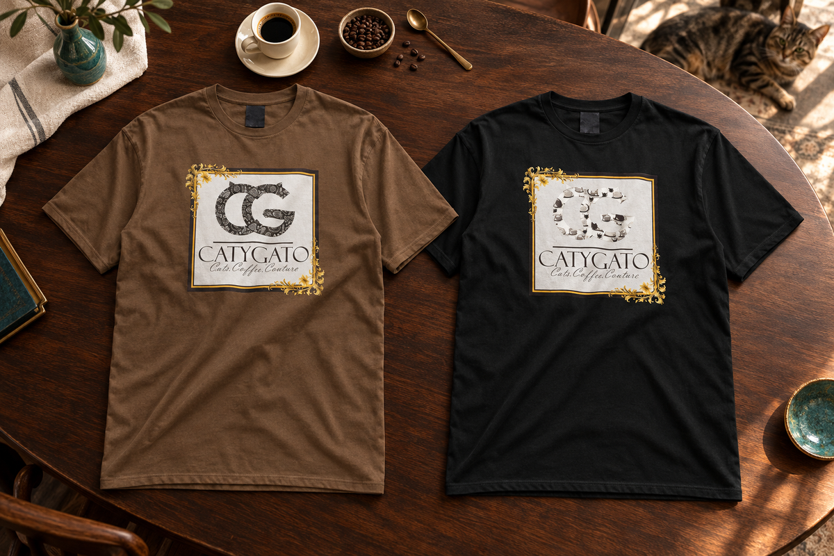 CatyGato signature logo tee lifestyle still life
