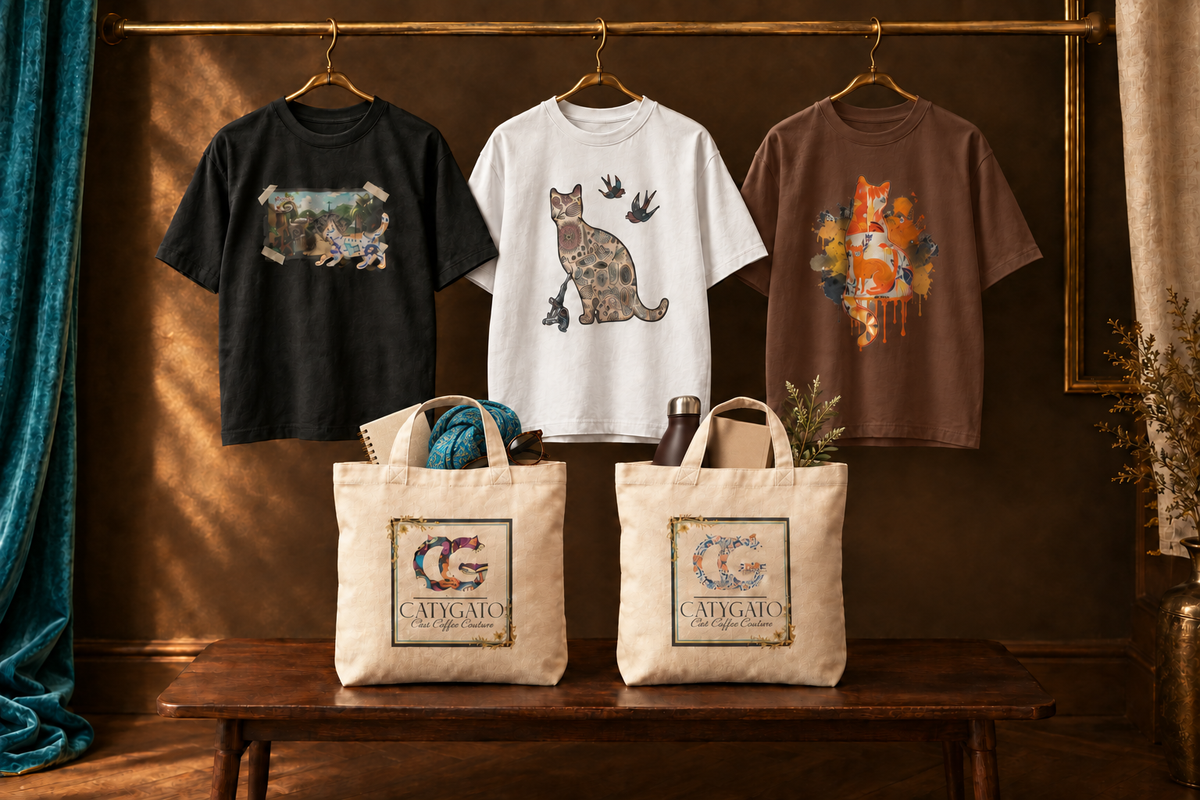 CatyGato tees and totes filled with everyday accessories