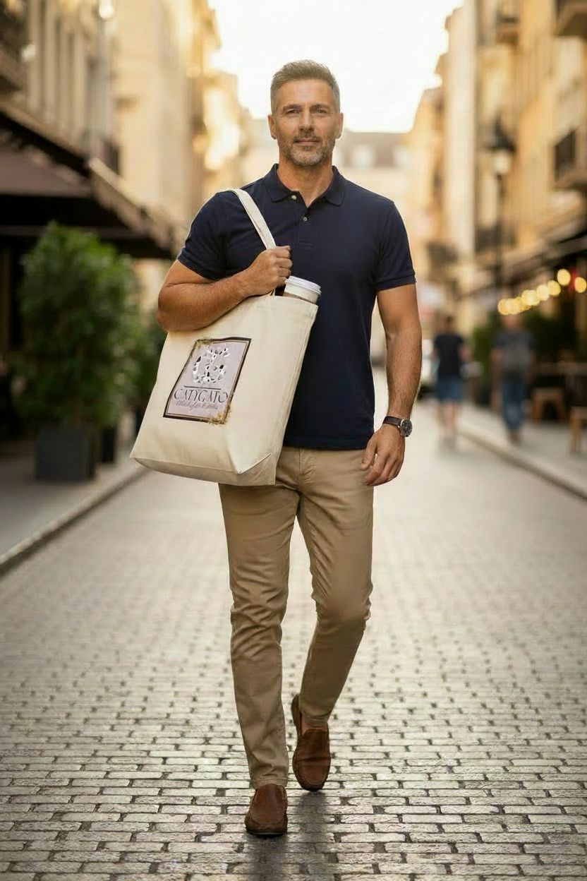 CatyGato Tote - Natural Bag Size