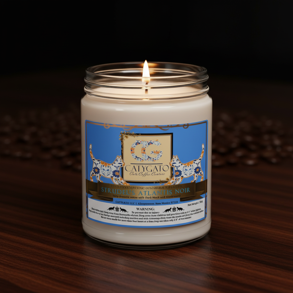 Strudel's Atlantis Noir 9oz Soy Candle - luxury espresso brown background